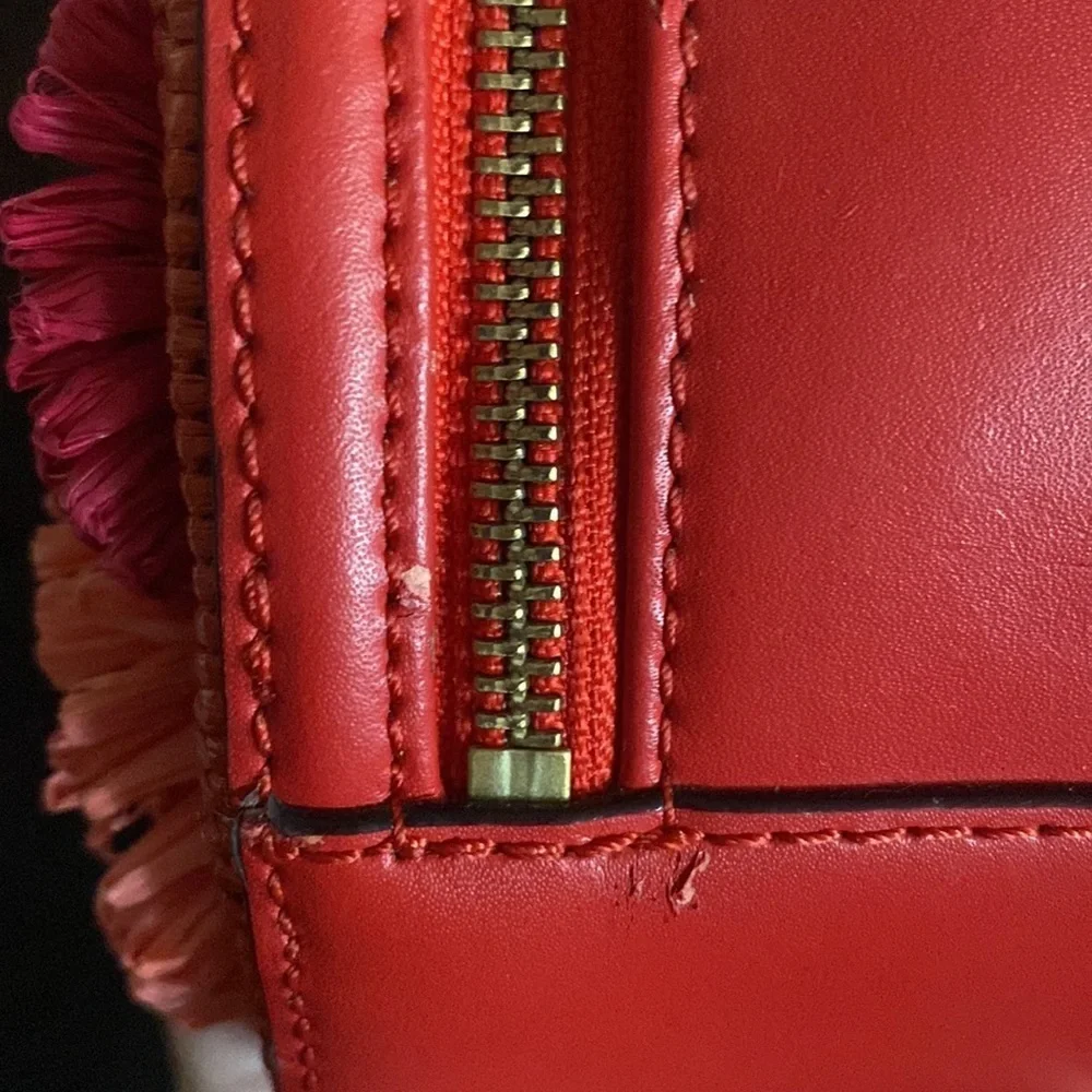 Rare Kate Spade leather handbag, w/ detachable strap, red, pink, hot pink